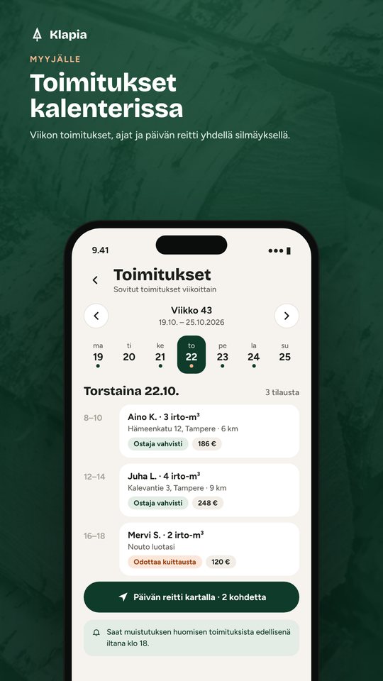 Toimitukset kalenterissa